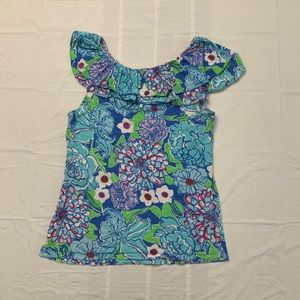 LILLY PULITZER Asymmetric Ruffle Collar Top, L